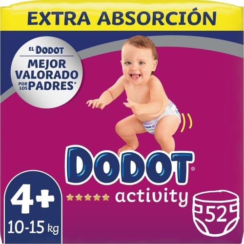 Dodot Activity Talla 4+ de 10 a 15 kg paquete de 52 unidades.