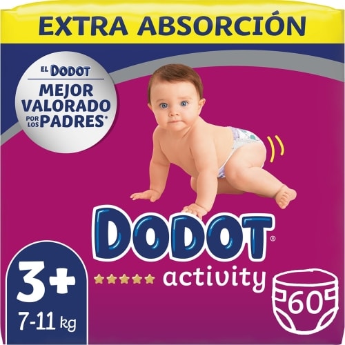 Dodot Activity Talla 3+ de 7 a 11 kg paquete de 60 unidades.